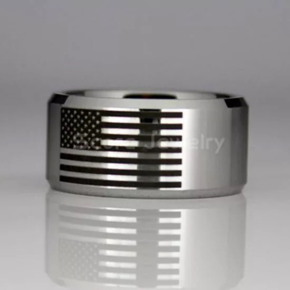 👑Men 8MM wide titanium stainless steel flag ring - Picture 3 of 7